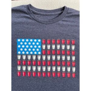 Unbranded Mens Large T-Shirt Navy Blue Red Solo‎ Cup Beer Pong American Flag